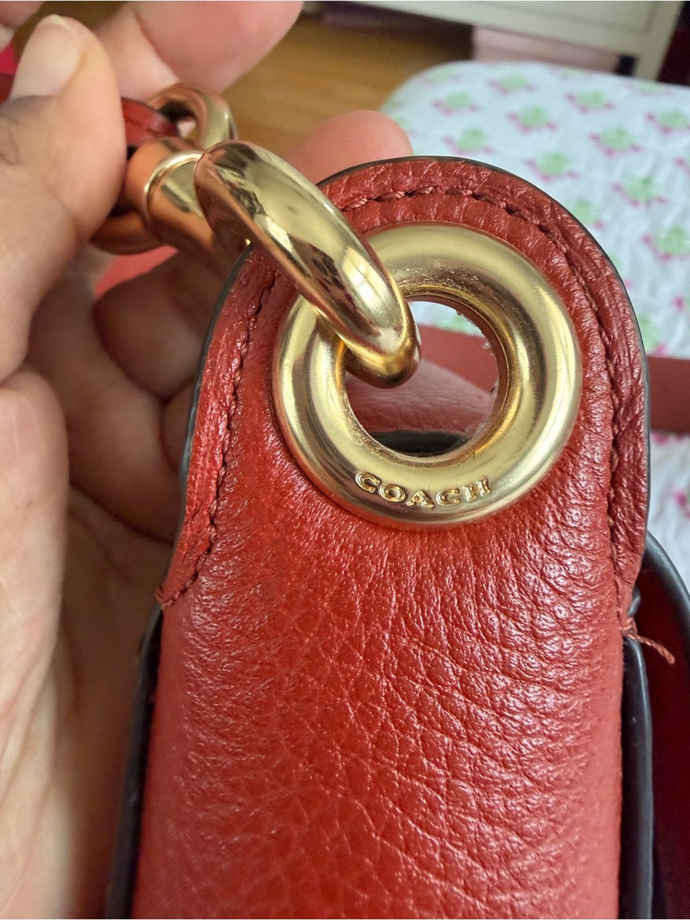 COACH Brown Leather Crossbody with Orange, Pink & Burgundy Stripes-Jes Messenger - Picture 5 of 9